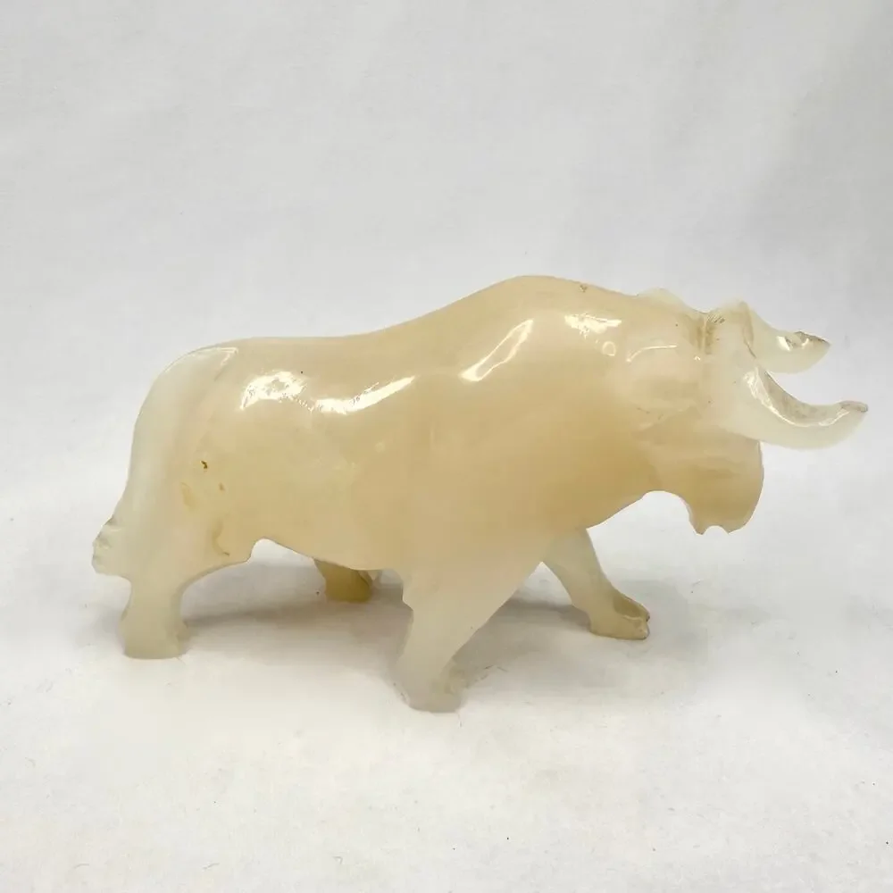 Vintage Hand Carved White Onyx Bull Figurine